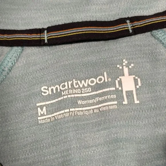 Smartwool 250 Merino Wool Shirt Womens Medium Base Layer 1/4 Zip Turquoise *hole - Picture 2 of 8